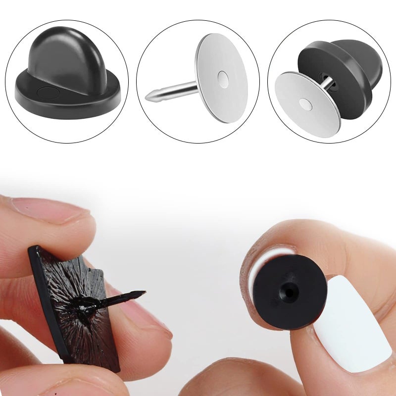 DUFEIMOY 150Pcs Black Rubber Pin Backs Locking, Locking Pin Backs with Storage Case, Pin Backs Pin Keepers for Brooch Tie Hat Badge Insignia, Silicone Pin Locks - Image 3